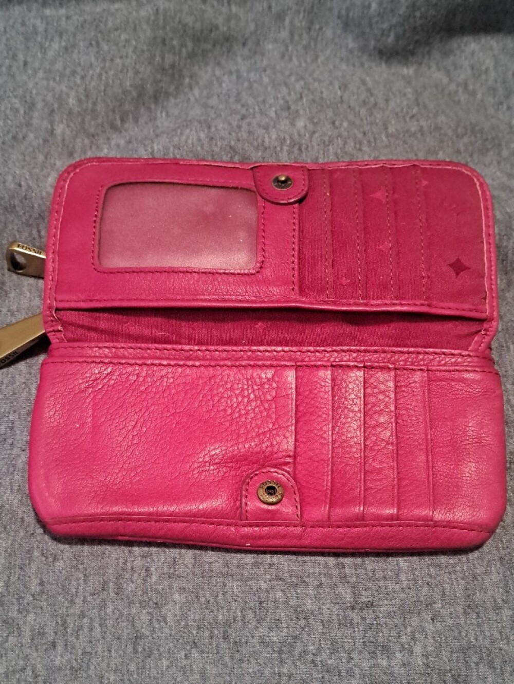 Fossil Hot Pink Leather Zip Card Wallet - Picture 3 of 6